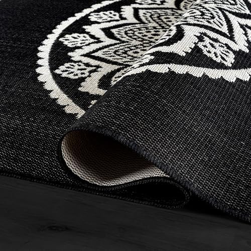 CAMILSON Outdoor Rug 8x10 Modern Area Rugs for Indoor and Outdoor Patios and Porches - Waterproof Washable Non-Shedding Easy-to-Clean Outside Carpet (8 x 10 Medallion - Black/White) - Image 3