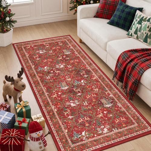 Christmas Runner Rug 3x6, Washable Rugs for Living Room (3'x6', Red) - Image 3