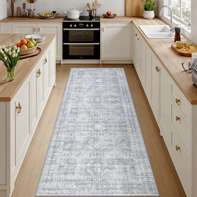 2'6''x8' Hallway Washable Runner Rug: Neutral Kitchen Carpet Gray by Luxturiy