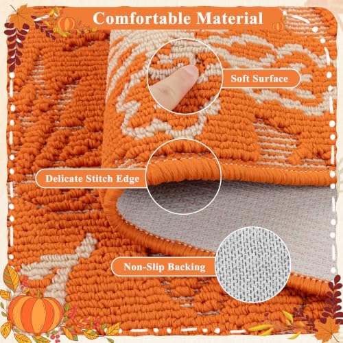 Ileading Fall Kitchen Rugs Set of 3 Piece Washable Orange Autumn Runner Rug - Image 4