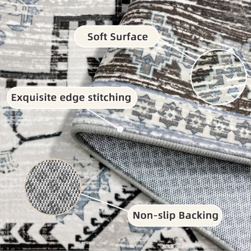 Area Rugs Small 2x3 Washable Non-Slip Boho Indoor Carpets, Blue Grey