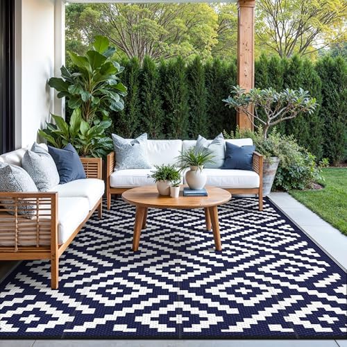 GENIMO Outdoor Rug, Waterproof Plastic Rugs for Patio, 5'x8' Blue White - Image 5