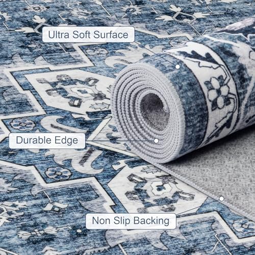 10x12 Area Rugs Living Room: Washable Boho Rug for Bedroom Blue - Image 7