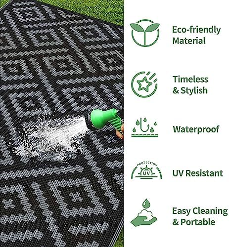 GENIMO Outdoor Rug, Waterproof Plastic Runner Rugs, 2.5'x8' Black Grey - Image 5