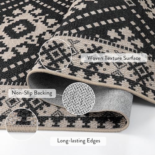 Lahome Moroccan Easy Jute Outdoor Runner Rug, 2x8 Black Washable Runnre - Image 3