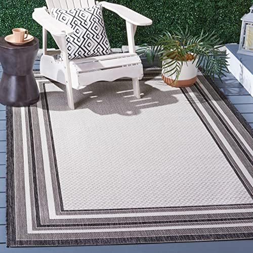 SAFAVIEH Washable Rug Outdoor Courtyard Collection - 6' x 8', Ivory & Black, Non-Shedding & Easy Cleaning, Ideal for Patio, Entryway, Mudroom, Hallway, Kitchen (CY8475-53712) by Unknown