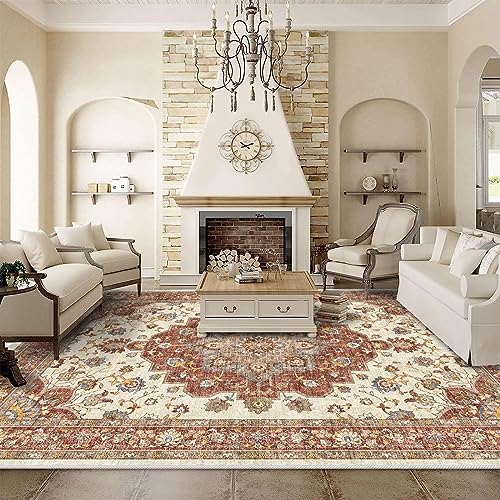 TOPRUUG Washable Oriental Area Rug - 9x12 Rugs for Living Room Soft Carpet for Bedroom Waterproof Floral Distressed Indoor Stain Resistant Non-Shedding Floor Carpets (Red, 9x12) by TOPRUUG