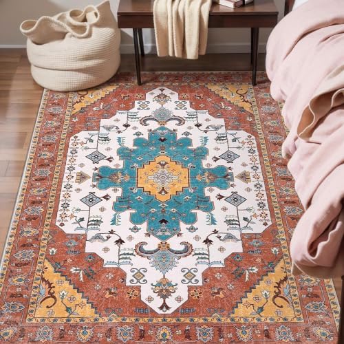 SERISSA 3x5 Washable Non Slip Boho Area Rug for Bedroom，Orange by SERISSAHomeDecorCollection