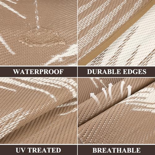 Pauwer Waterproof Outdoor Rug 10x14, Plastic Straw Patio Mat, Leaf Brown - Image 2
