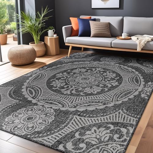 Luul Home Medallion Outdoor Rug 6x9 Washable Outside Carpet for Indoor Patio Porch Waterproof Easy Cleaning Non Shedding Area Rugs Dark Gray 6 x 9 - Image 5