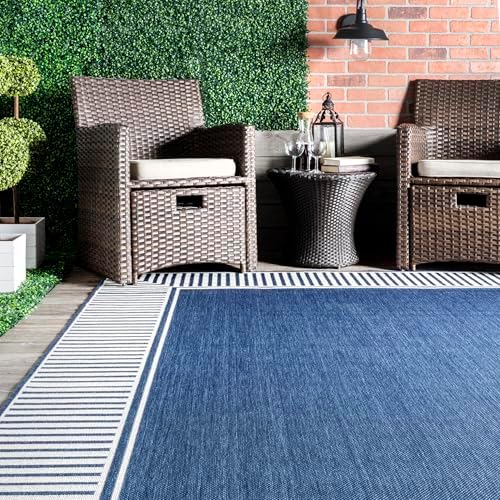 nuLOOM Asha Navy Bordered Power Loomed Indoor/Outdoor Runner Rug, 2' x 6' - Image 6