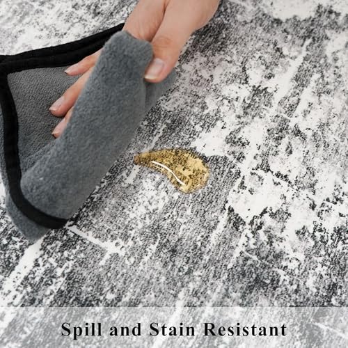 Abstract 2x4 Entryway Area Rugs: Washable Water Resistant Kitchen Rug Non-Slip Durable Doormat Ultra Soft Bedroom Beside Carpet Indoor Low Pile Floor Mat for Bathroom Stove Sink Area(2x4,Black/Grey) - Image 6