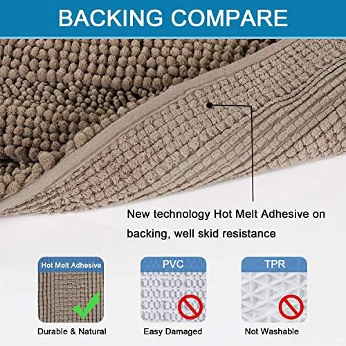 H.VERSAILTEX Bath Mats for Bathroom Non Slip Extra Thick Chenille Striped Bath Rug 24" x 36" Absorbent Non Skid Fluffy Soft Shaggy Rugs Washable Plush Mats for Indoor, Bath Room, Tub - Taupe Brown - Image 4