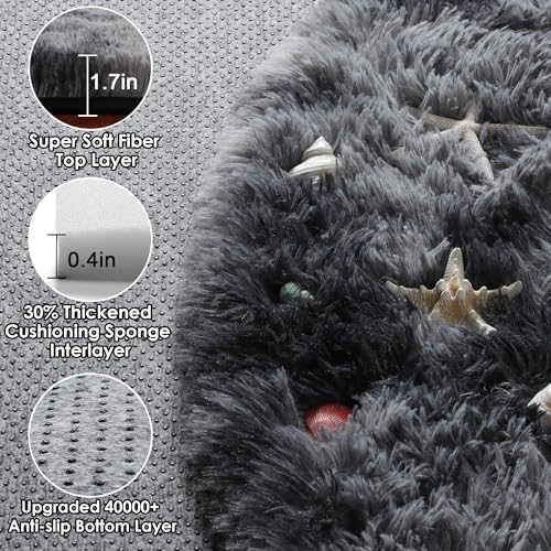 ONASAR Tie-Dyed Dark Grey Round Area Rugs 5ft, Ultra Soft Bedroom Circle Rug for Kids Girls Teen Room, Fluffy Plush Shaggy Carpet Floor Mats for Baby Nursery Living Room Playroom Home Decor - Image 2