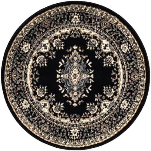Unique Loom Reza Collection Area Rug - Washington (3' 1" Round Black/Gray) by UniqueLoom