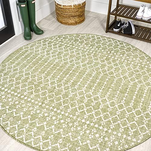 JONATHAN Y Moroccan Geometric Indoor Outdoor Round Area Rug 5 Ft Light Green/Cream, Ourika Textured Weave for Backyard, Patio, Porch, Easy-Cleaning, Pet-Friendly, Non-Shedding (SMB108N-5R) by JONATHANY
