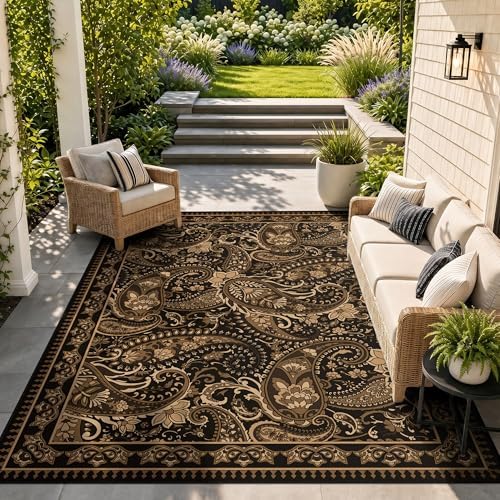 Arenarug Paisley Waterproof Outdoor Rug 6x9, UV Resistant, Taupe - Image 6