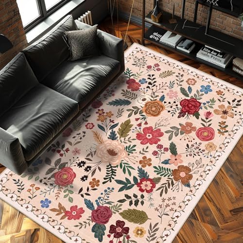 5x7 Washable Area Rugs for Living Room Soft Carpet (Beige Red) by Unknown
