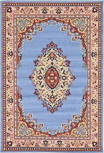 Unique Loom Reza Collection Traditional Persian Style Area Rug, 6 x 9 ft, Light Blue/Ivory by UniqueLoom