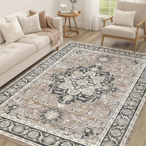 cotiled 6x9 Area Rug for Living Room, Washable, Traditional, Black Brown by COTILED
