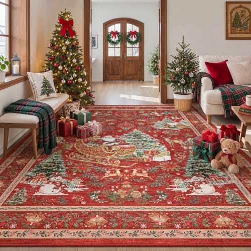 zesthome 8x10 Area Rugs, Christmas Rugs for Living Room,Washable Rug,Red - Image 3