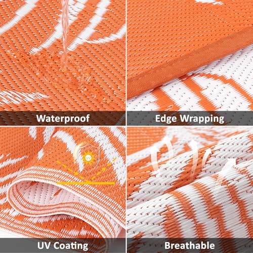 Pauwer Waterproof Outdoor Rug 9x12, Plastic Straw Patio Rug, Leaf Orange - Image 3