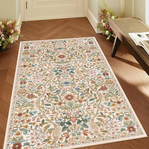 3x5 Floral Area Rug Soft Low Pile Boho Carpet for Living Room - Image 3