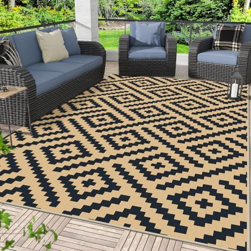 GENIMO Outdoor Rug, Waterproof Plastic Rugs for Patio, 6'x9' Black Sand by GENIMO