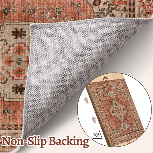 Tangsoo Boho 10x14 Area Rug for Living Room, Washable Vintage Rug Indoor Non Slip Large Area Rugs, Print Oriental Carpet Soft Low Pile Foldable Floor Room Rug for Bedroom Dining Room Terracotta - Image 5