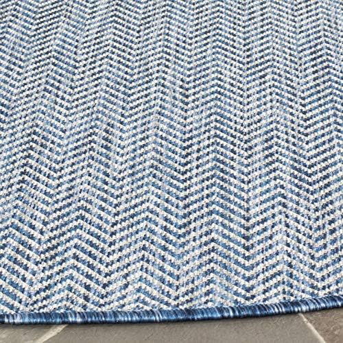 SAFAVIEH Outdoor Round Rug 9' - Courtyard Collection - Large, Coastal Design, Navy & Grey, Durable & Easy Cleaning, Ideal for Patio, Entryway, Mudroom, Backyard (CY8022-36821) - Image 5