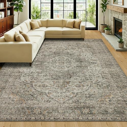 RCTJHOME 8x10 Olive Green Vintage Washable Area Rug Non-Slip Soft Carpet by RCTJHOME