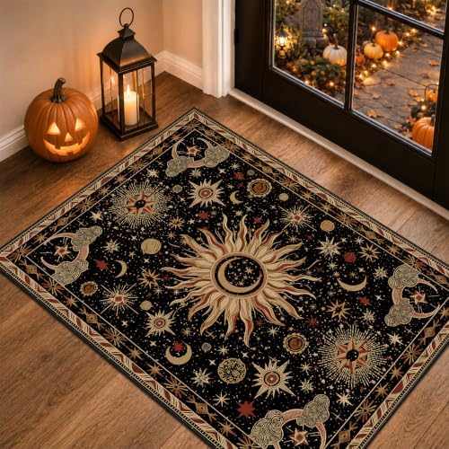Vacuum-Friendly, 2x3 Washable Area Rug, Black Gold Beige Red by meejou
