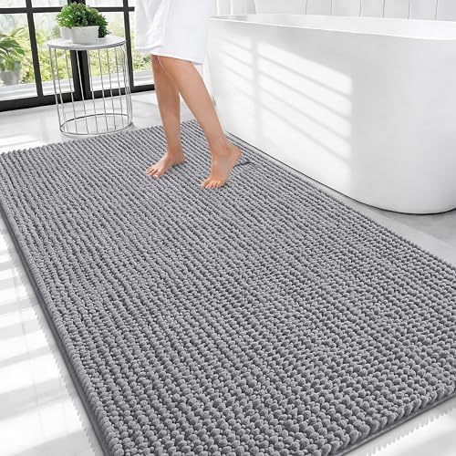 OLANLY Thick Chenille Large Bathroom Rugs 44x32, Absorbent Bath Mat, Grey by OLANLY