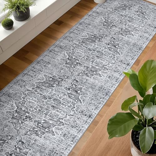 KUTA Vintage Washable Long Runners for Hallways 2.6x16 Grey Blue White - Image 3