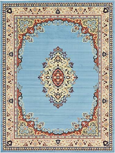 Unique Loom Reza Collection Traditional Persian Style Area Rug, Rectangular 9' 10" x 13' 1", Light Blue/Ivory by UniqueLoom