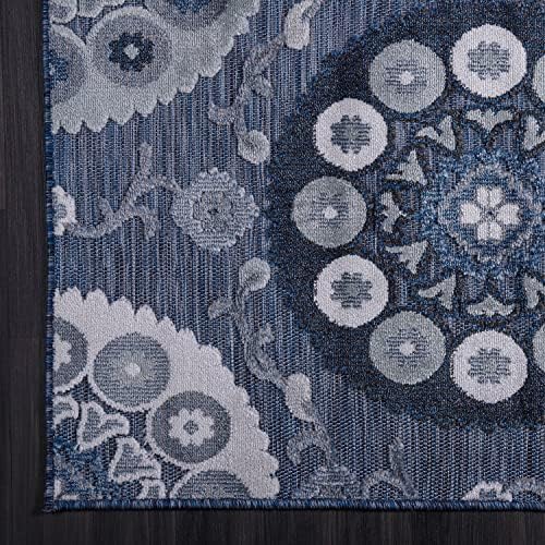 CAMILSON Runner Outdoor Rugs Oriental Retro Traditional Floral Medallion Area Rug 2x10 Non-Shedding Stain Resistant Indoor Carpet for Bathroom Hallway Kitchen Office (2 x 10 / Navy Blue) - Image 4