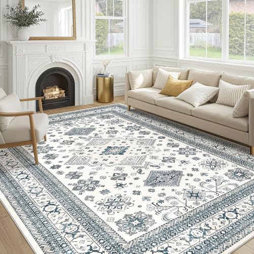 cotiled 9x12 Area Rug for Living Room, Washable, Traditional, Powder Blue by COTILED
