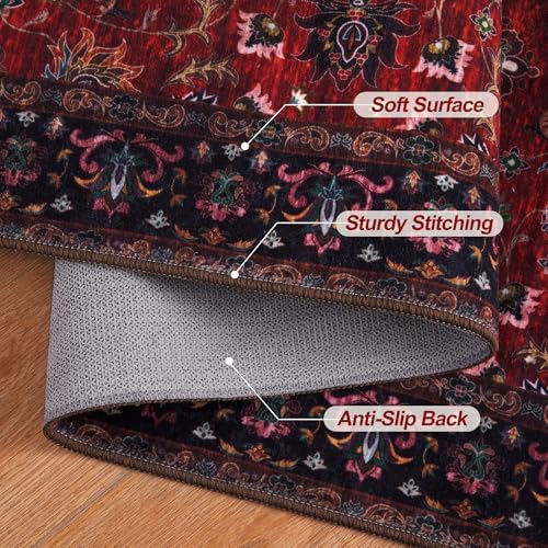 Oriental Red 2x3 Washable Rugs for Entryway, Non Slip Small Entry Rug - Image 6