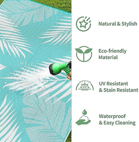 GENIMO Outdoor Rug, Waterproof Plastic Rugs for Patio, 5'x8' Navy White - Image 6
