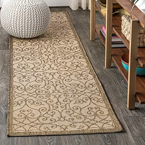 JONATHAN Y Vintage Filigree Indoor Outdoor Runner Rug 2X10 Beige/Brown, Madrid Textured Weave for Backyard, Patio, Porch, Easy-Cleaning, High Traffic, Pet-Friendly, Non-Shedding (SMB107B-210) by JONATHANY