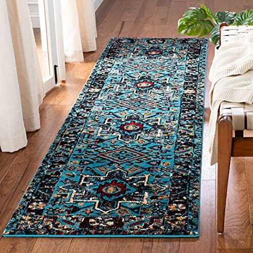 SAFAVIEH Vintage Hamadan Collection Runner Rug - 2'3" x 8', Light Blue & Black, Traditional Persian Design, Non-Shedding & Easy to Clean, Ideal for Hallway, Foyer, Entryway, Bedroom (VTH211M) by Unknown