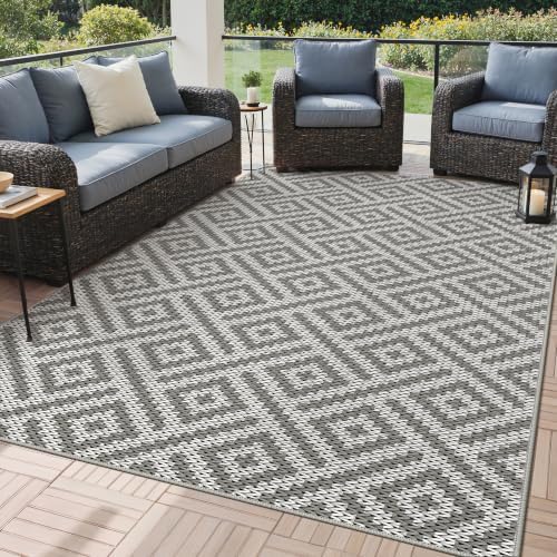 GENIMO Outdoor Rug, Waterproof Plastic Rugs for Patio, 6'x9' Cloud Grey by GENIMO