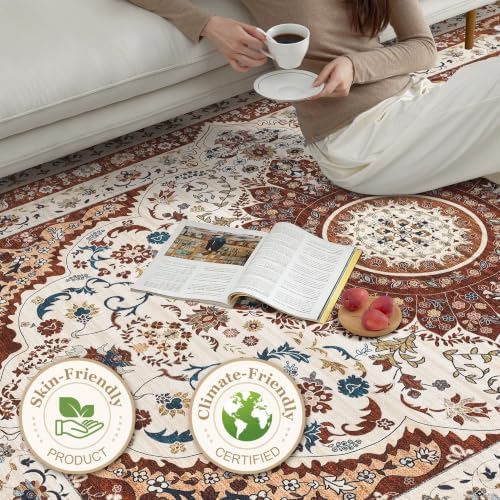 10x12 Area Rugs for Living Room: Washable Vintage Red Rug - Image 5