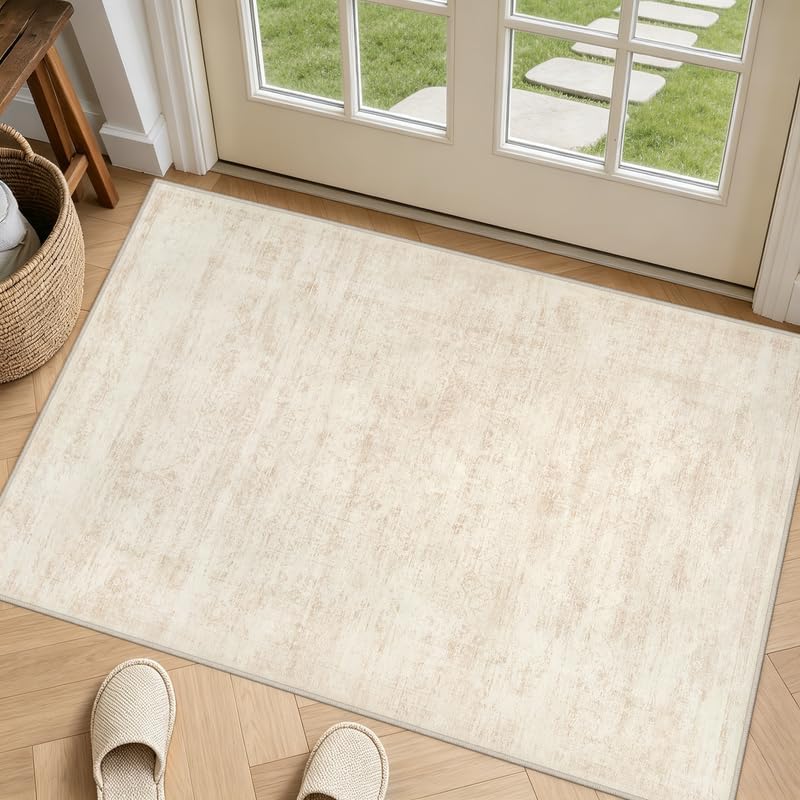 Washable Area Rugs 2x3: Living Room Bedroom Carpet Retro Beige by Luxturiy
