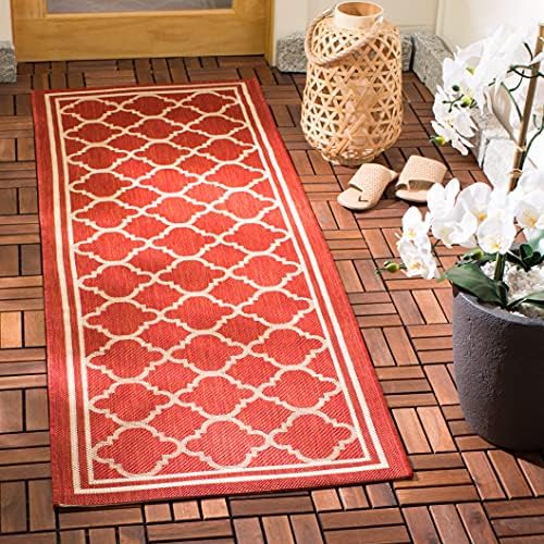 SAFAVIEH Washable Rug Outdoor Courtyard Collection - 2'3" x 12' Runner, Red & Bone, Non-Shedding & Easy Cleaning, Ideal for Patio, Entryway, Mudroom, Hallway, Kitchen (CY6918-248) by Unknown