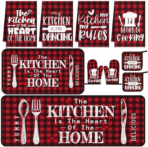 Fourluoo 10 Pcs Red Buffalo Plaid Kitchen Set by Fourluoo