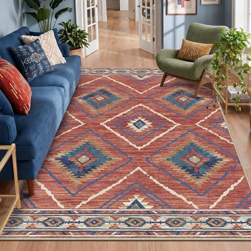 BESTSWEETIE 7'x9' Washable Area Rug for Living Room Bedroom Red/Orange by BESTSWEETIE
