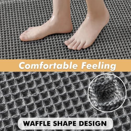 MIULEE Set of 2 Waffle Bathroom Rugs Boho Bath Mat Dark Grey 20x32 Inch - Image 5