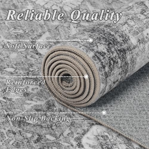 Schweek 9x12 Area Rug Grey Washable Living Room Rugs Distressed Vintage Rug - Image 5