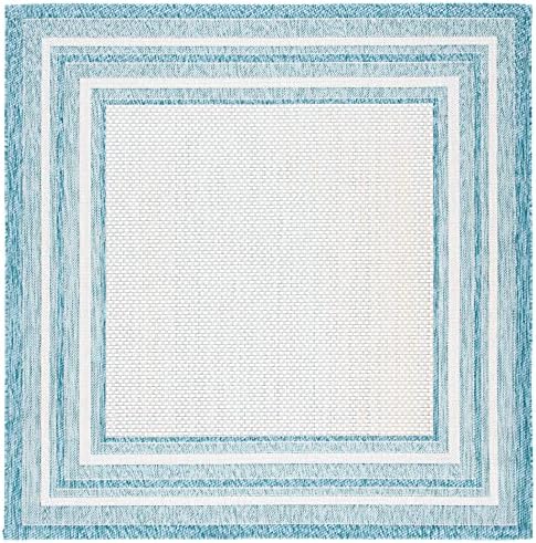 SAFAVIEH Washable Rug Outdoor Courtyard Collection - 4' Square, Ivory & Aqua Blue, Non-Shedding & Easy Cleaning, Ideal for Patio, Backyard, Mudroom (CY8475-53612) by Unknown